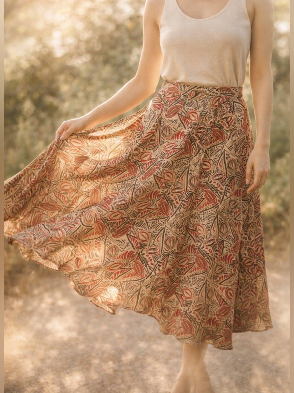 Y2K Jones New York Silk Midi Skirt Abstract Fruit Print A-Line Sz 16